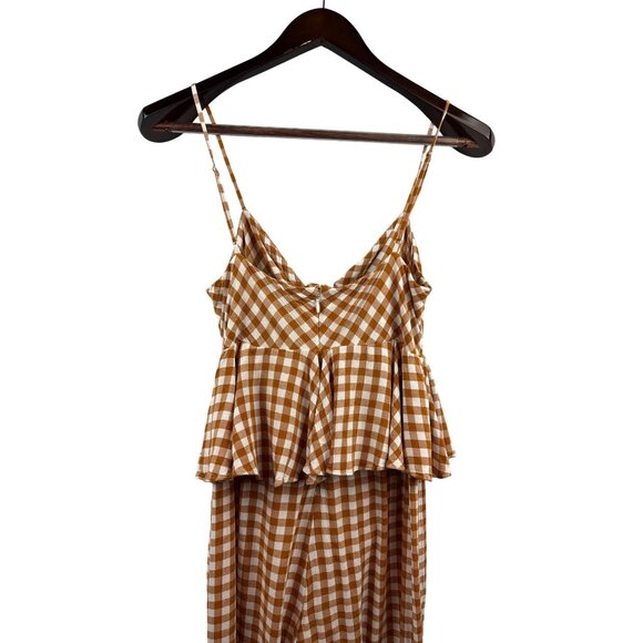 Women’s Saylor Small Brown & White Gingham Tank Pantsuit with Ruffled Bust - Picture 4 of 6